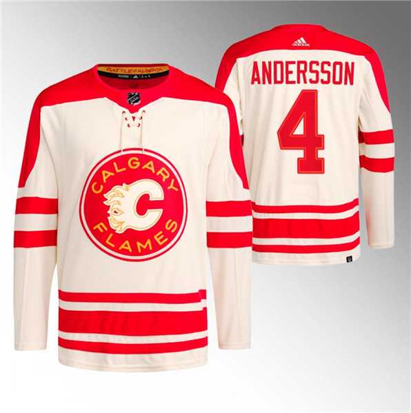 Men%27s Calgary Flames #4 Rasmus Andersson 2023 Cream Classic Primegreen Stitched Jersey Dzhi